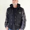Kevlar Motorcycle Jacket, removable hood + flannel sleeves - Black/grey
